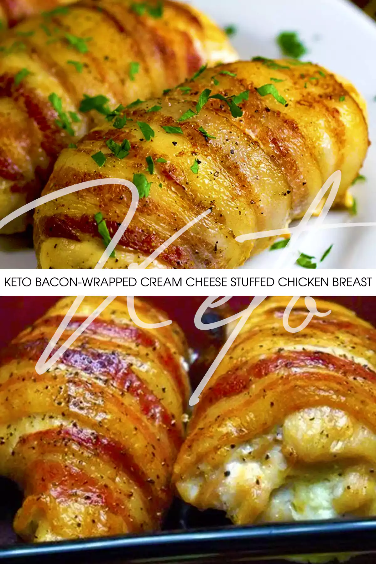 Keto Bacon-Wrapped Cream Cheese Stuffed Chicken Breast