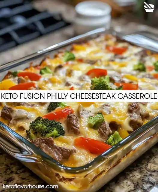 Keto Fusion Philly Cheesesteak Casserole