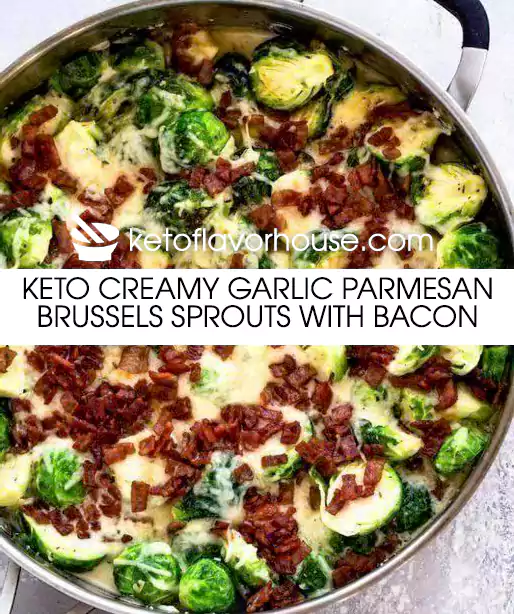 Keto Creamy Garlic Parmesan Brussels Sprouts with Bacon