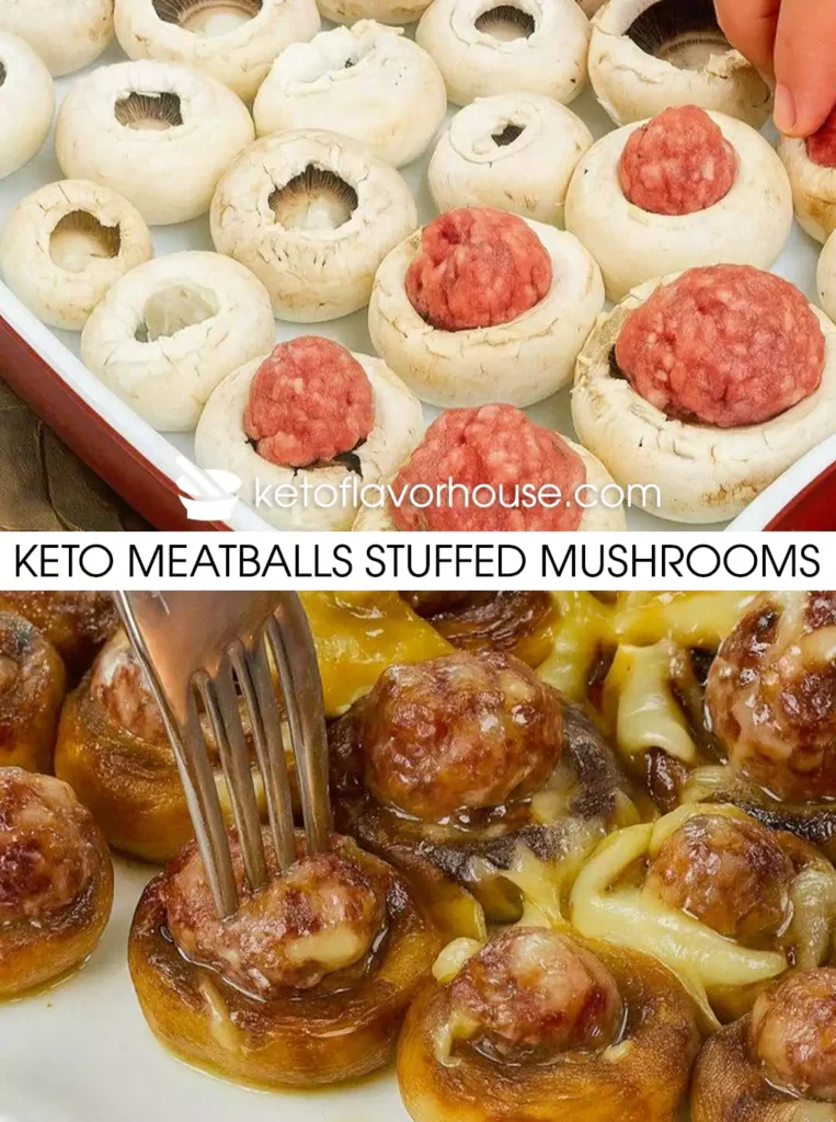 Keto Meatballs Stuffed Mushrooms