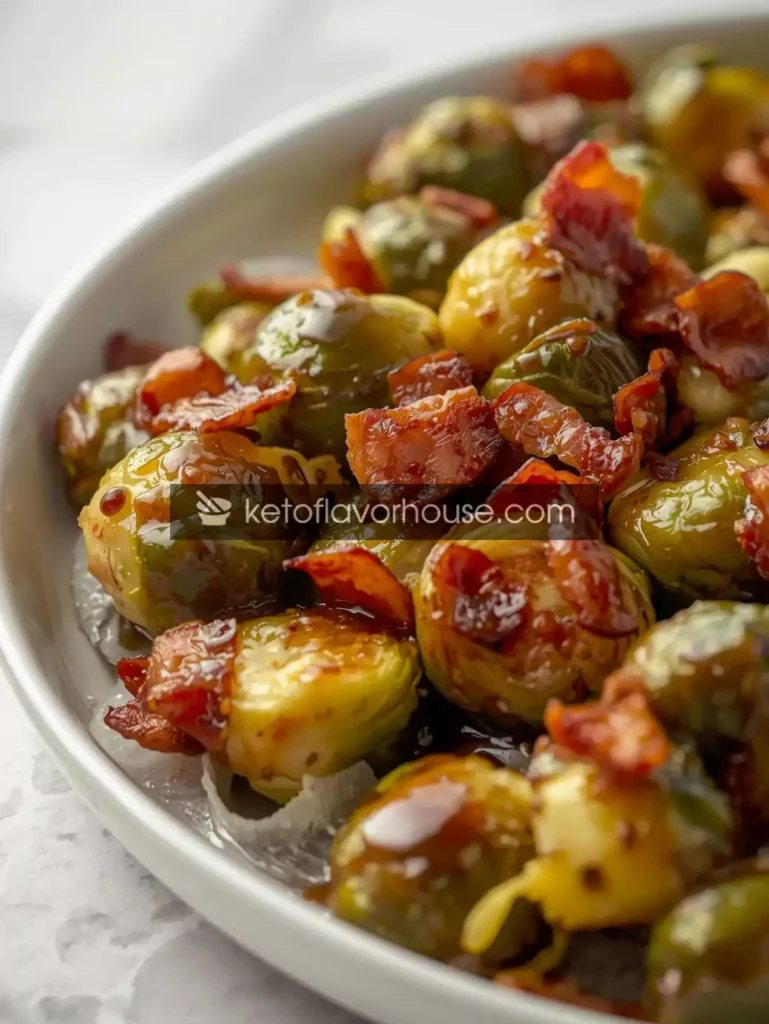 Air Fryer Brussels Sprouts with Turkey Bacon & Maple Glaze