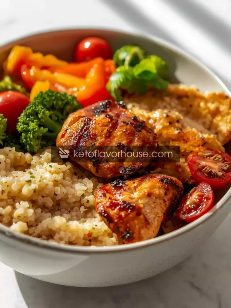 High Protein Chicken Quinoa Bowl Protein Packed Healthy Lunch Or 