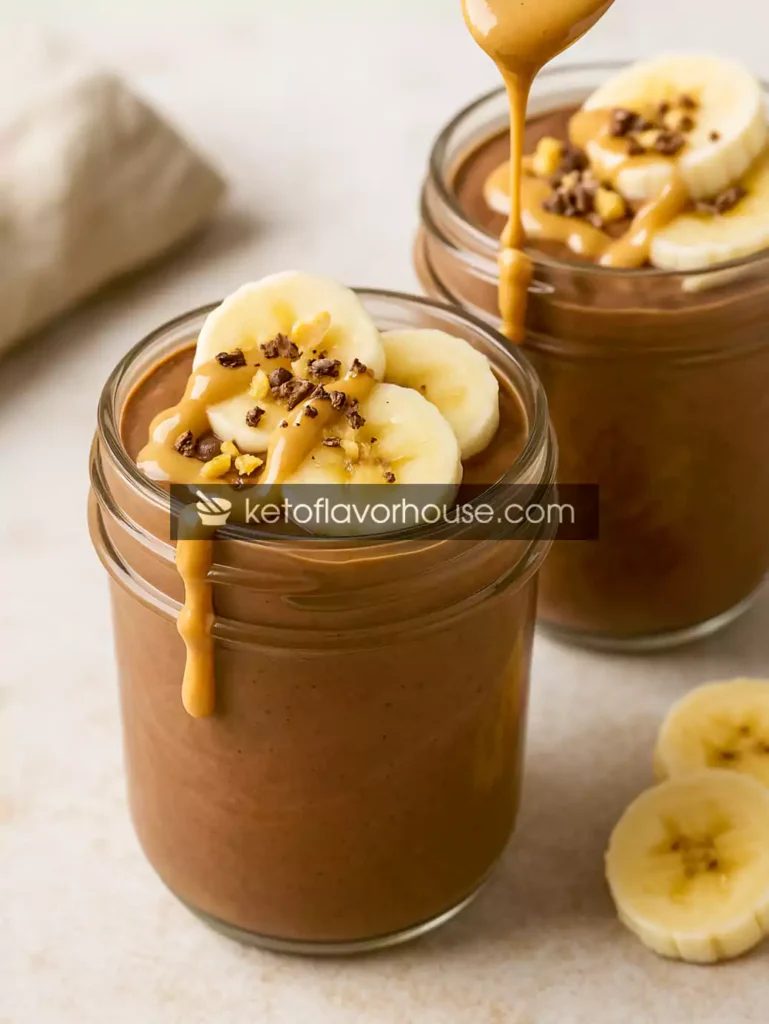 High-Protein Chocolate Banana Pudding Cups with Peanut Butter Drizzle