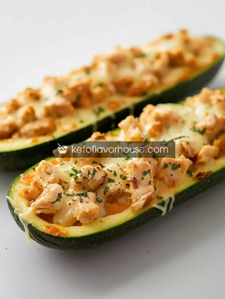 Stuffed Zucchini Boats with Chicken & Cheese