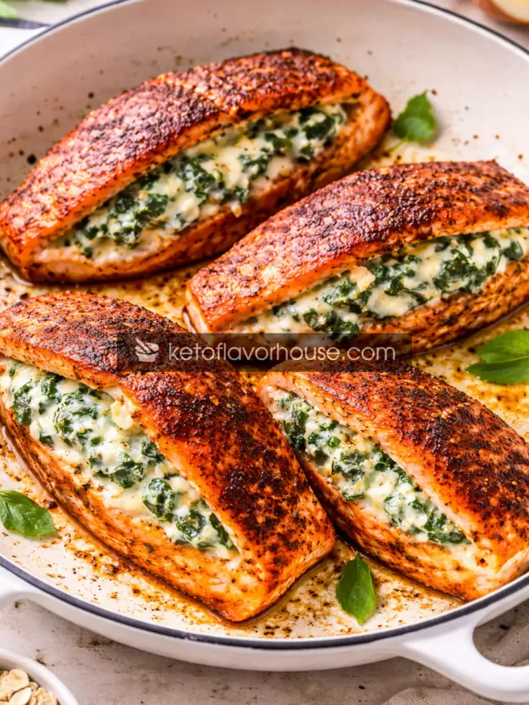 High-Protein Blackened Salmon Stuffed with Spinach & Parmesan