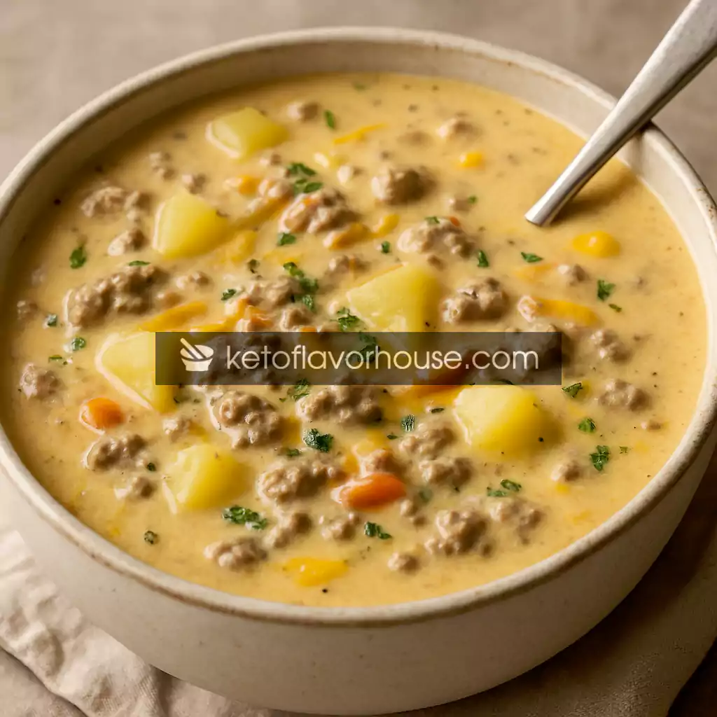 High-Protein Crockpot Creamy Potato & Hamburger Soup
