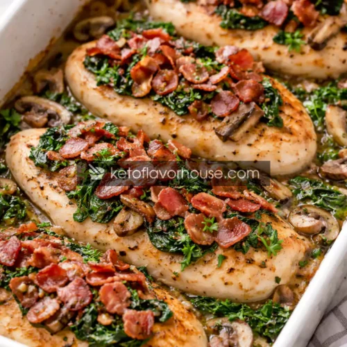 High-Protein Baked Chicken with Spinach, Mushrooms & Turkey Bacon