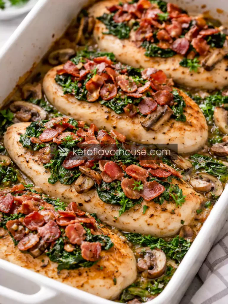 High-Protein Baked Chicken with Spinach, Mushrooms & Turkey Bacon