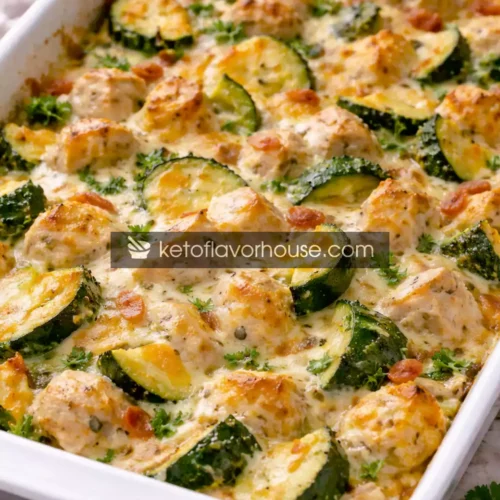 High-Protein Cheesy Chicken Zucchini Bake