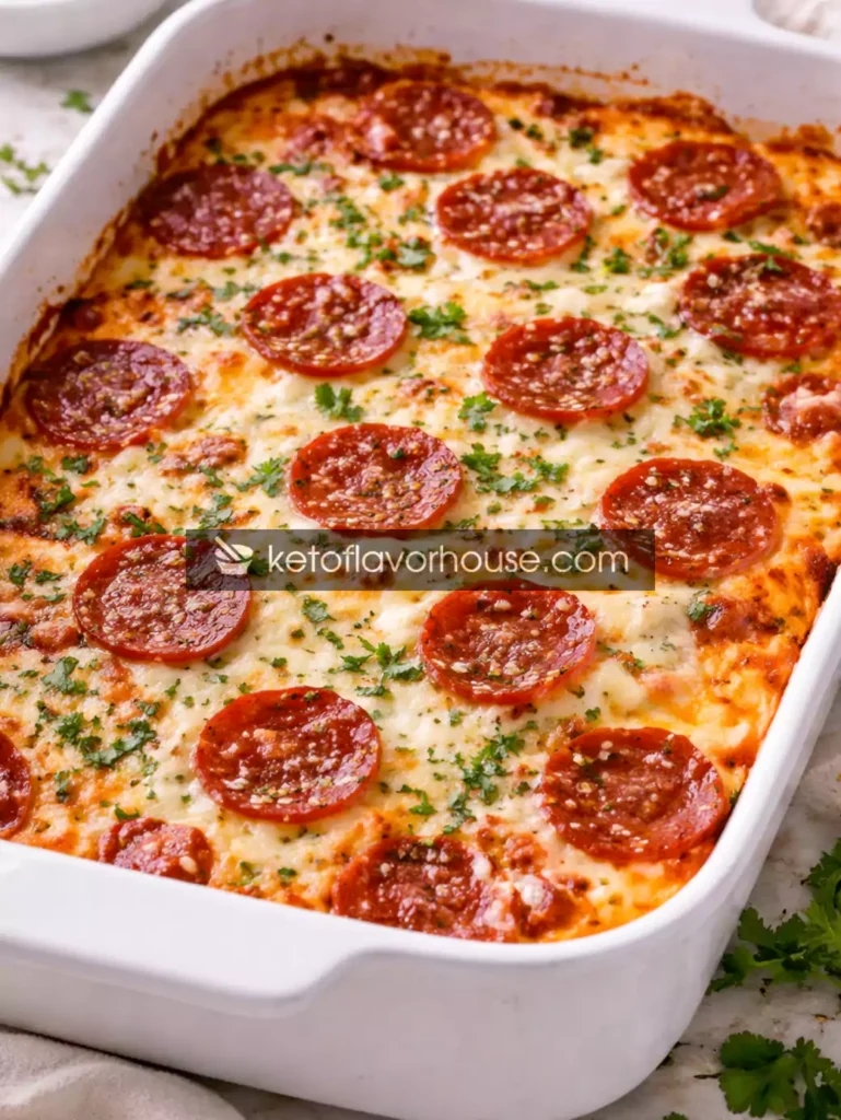 High-Protein Cottage Cheese Pepperoni Pizza Bake