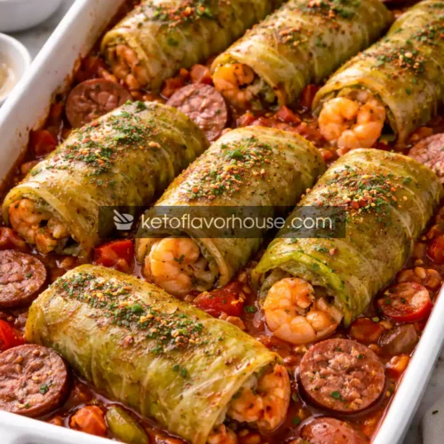 Keto Cajun Shrimp & Sausage Stuffed Cabbage