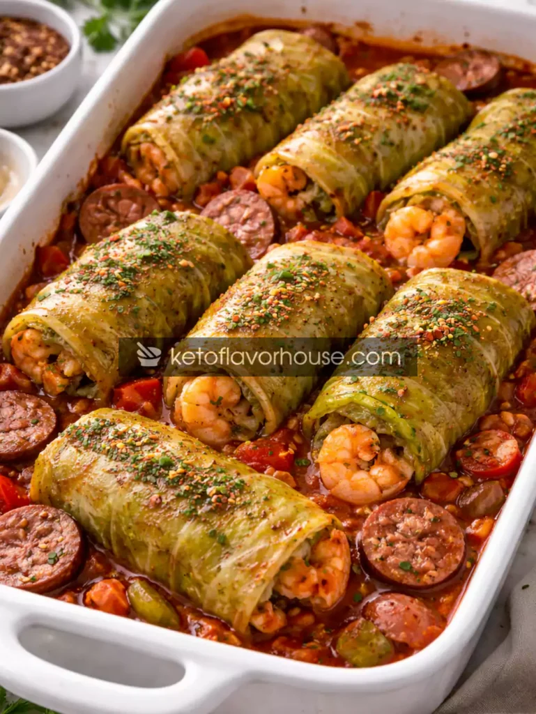 Keto Cajun Shrimp & Sausage Stuffed Cabbage