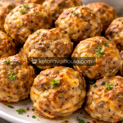 Keto Cheesy Garlic Sausage Balls