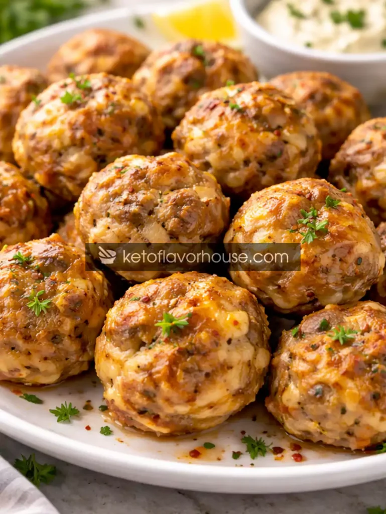 Keto Cheesy Garlic Sausage Balls