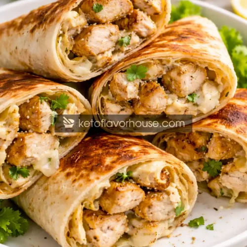 High-Protein Cheesy Garlic Chicken Wraps