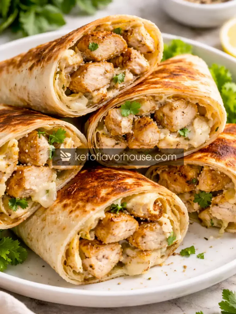 High-Protein Cheesy Garlic Chicken Wraps