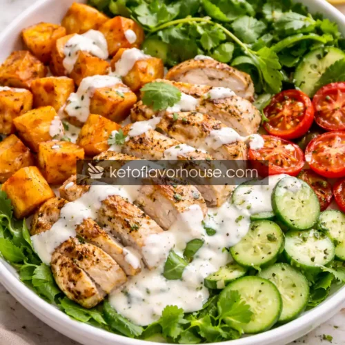 High-Protein Chicken Sweet Potato Power Bowl with Creamy Garlic Sauce