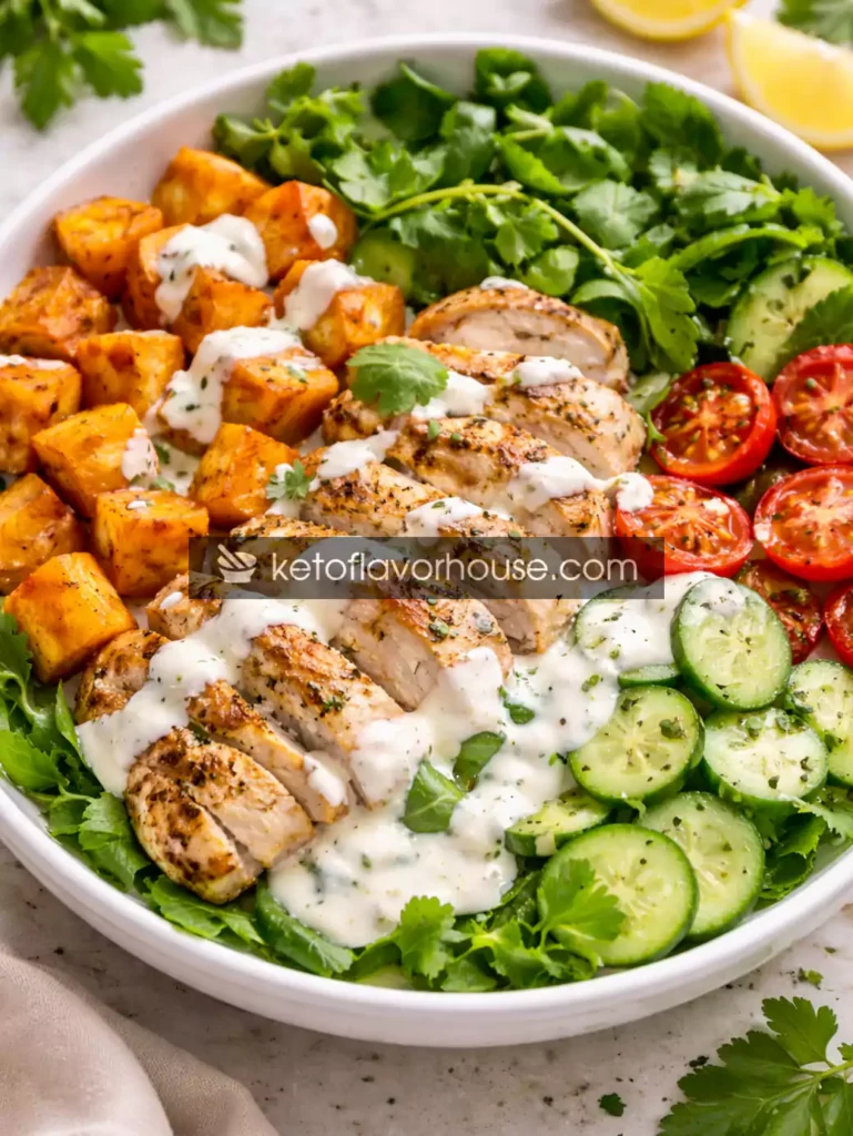 High-Protein Chicken Sweet Potato Power Bowl with Creamy Garlic Sauce