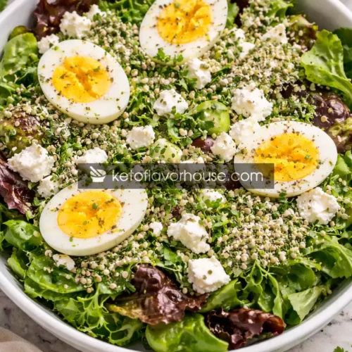 High-Protein Mediterranean Green Salad with Eggs, Feta & Hemp Seeds