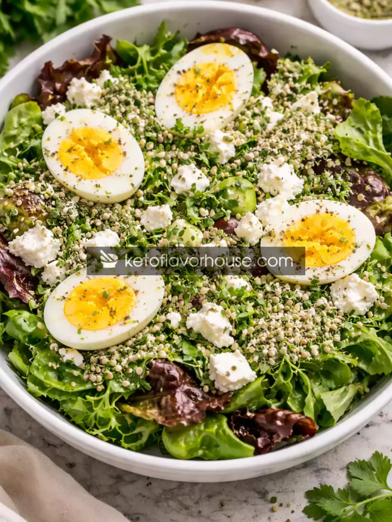High-Protein Mediterranean Green Salad with Eggs, Feta & Hemp Seeds