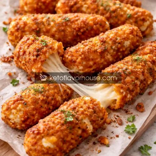 Keto Crispy Buffalo Chicken Mozzarella Sticks