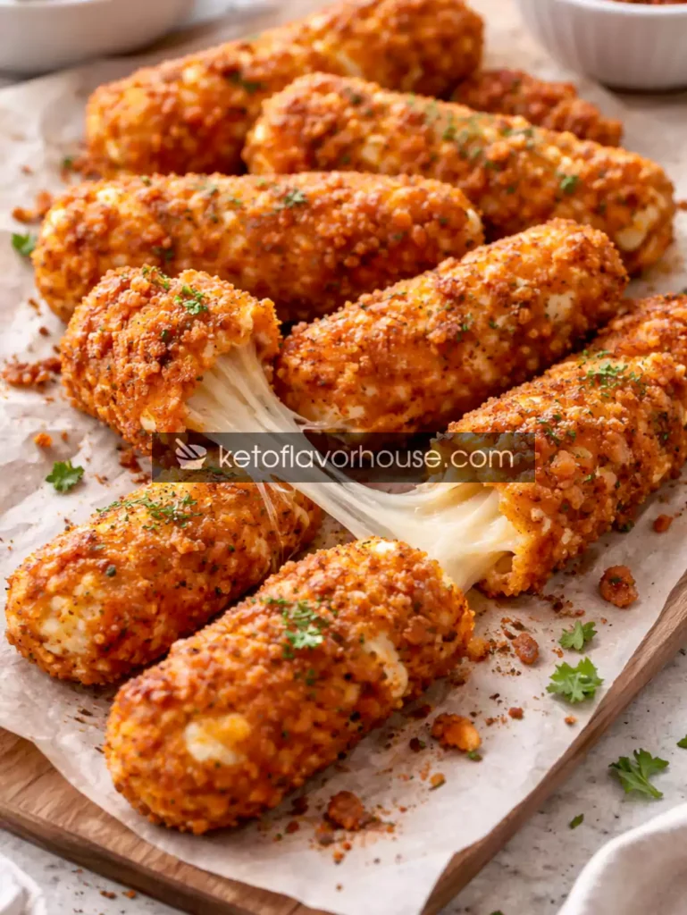 Keto Crispy Buffalo Chicken Mozzarella Sticks