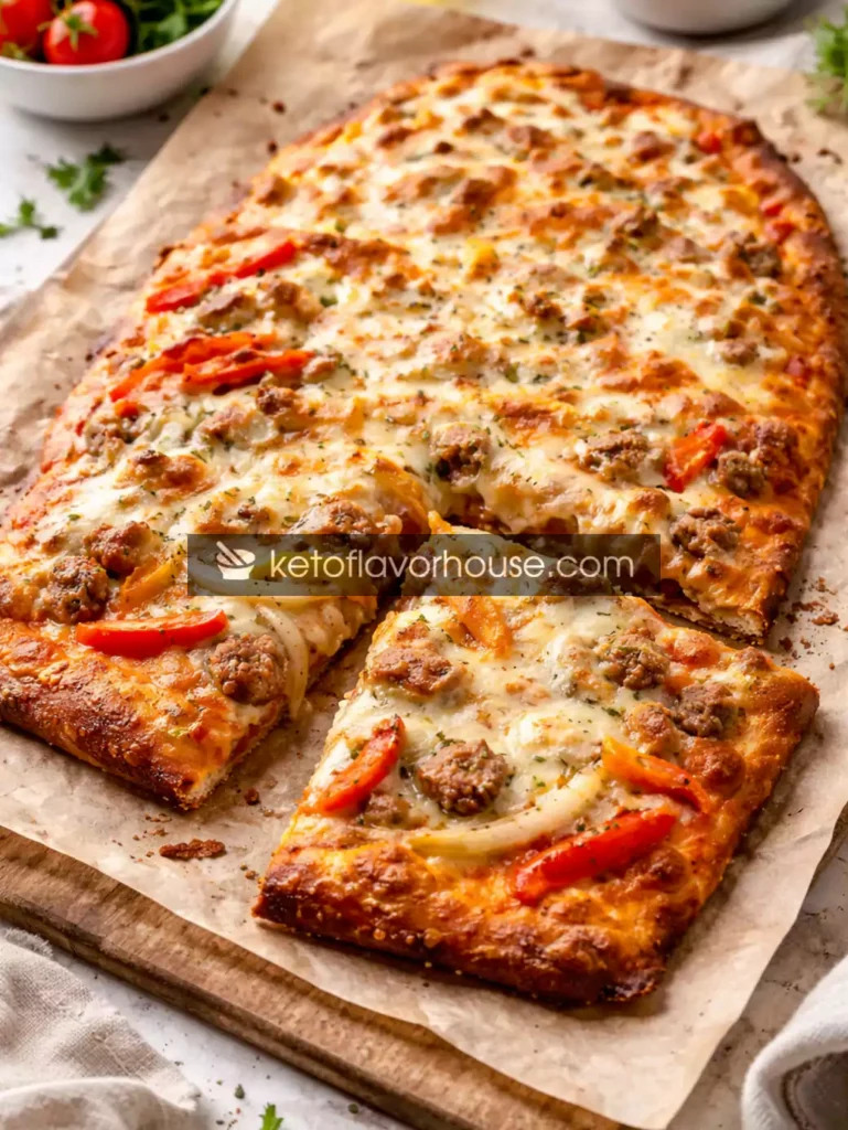 Keto Fathead Sausage Pizza with Onions & Peppers