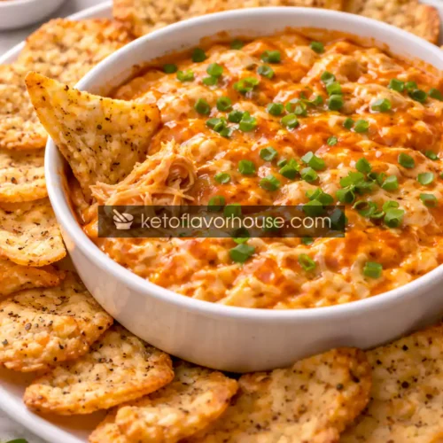 High-Protein Buffalo Chicken Dip with Cottage Cheese Chips