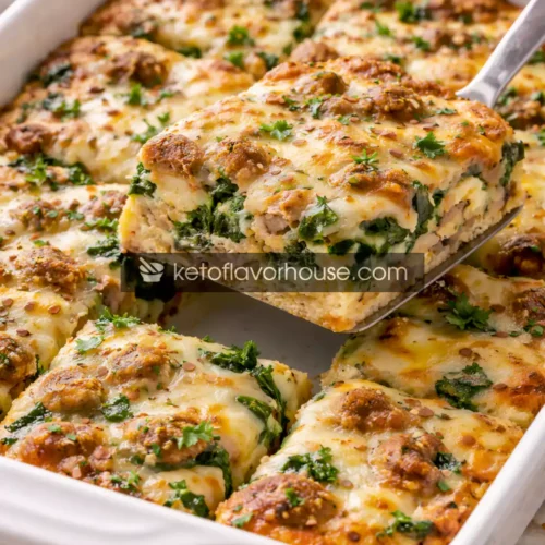 High-Protein Cheesy Sausage Spinach Casserole