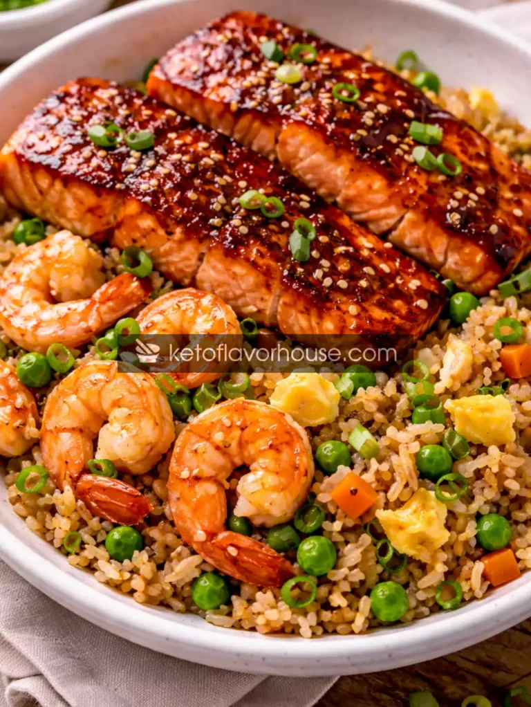 High-Protein Glazed Salmon with Shrimp Fried Rice