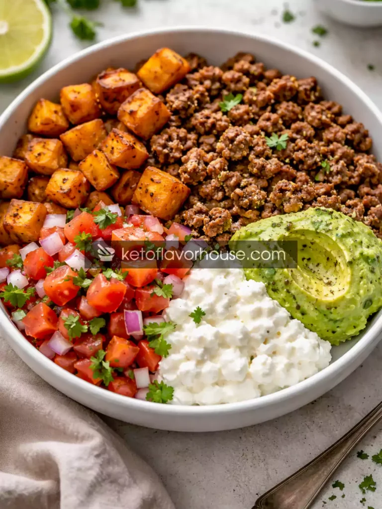High-Protein Taco Sweet Potato Bowl with Ground Beef & Avocado