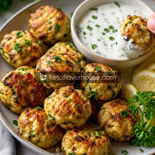 Keto Chicken Zucchini Bites (Low-Carb, High-Protein) with Creamy Garlic Herb Yogurt Dip