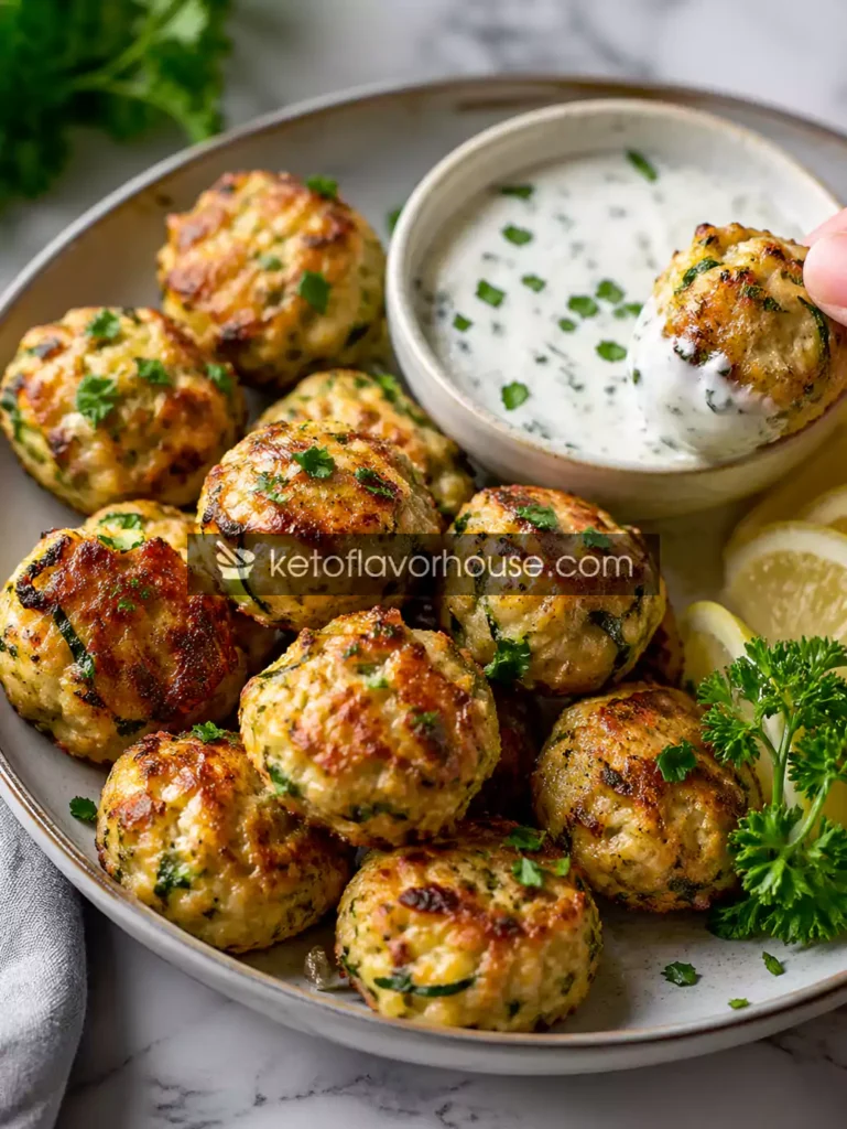 Keto Chicken Zucchini Bites (Low-Carb, High-Protein) with Creamy Garlic Herb Yogurt Dip