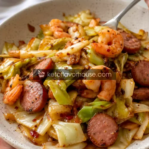 Keto Fried Cabbage with Shrimp & Sausage