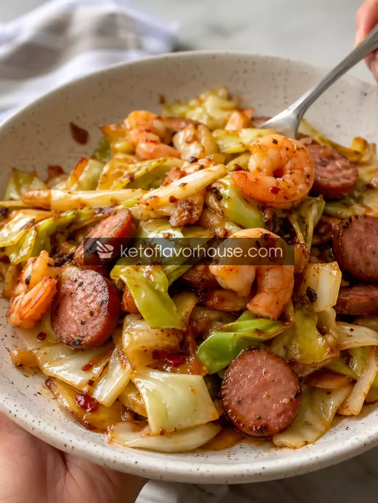 Keto Fried Cabbage with Shrimp & Sausage