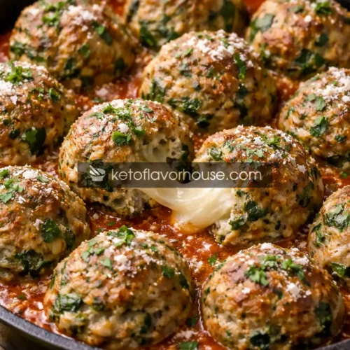 Keto Mozzarella Stuffed Spinach Meatballs