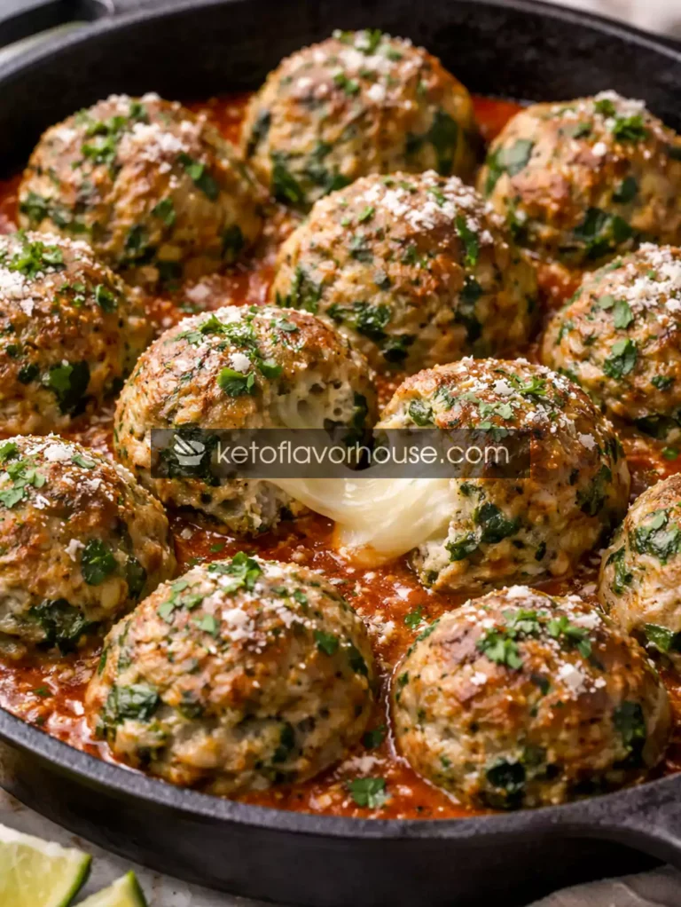 Keto Mozzarella Stuffed Spinach Meatballs