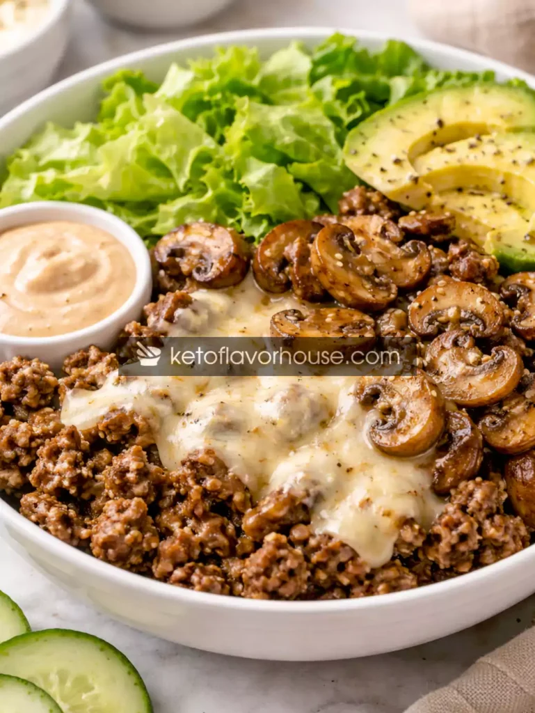 Keto Mushroom Swiss Burger Bowl