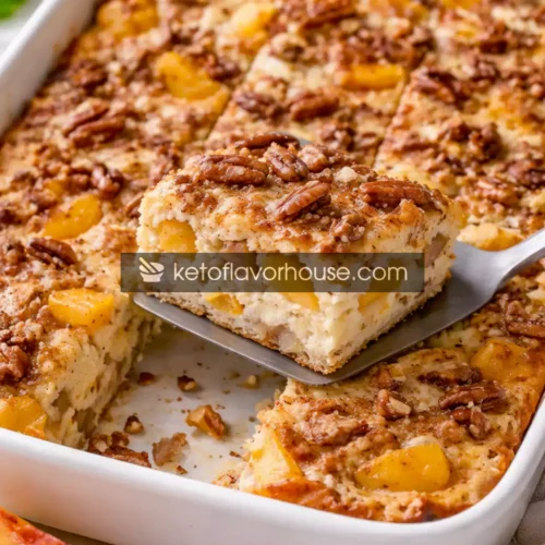 Keto Peach Pecan Cottage Cheese Breakfast Bake