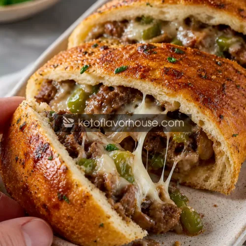 Keto Philly Cheesesteak Stuffed Bread