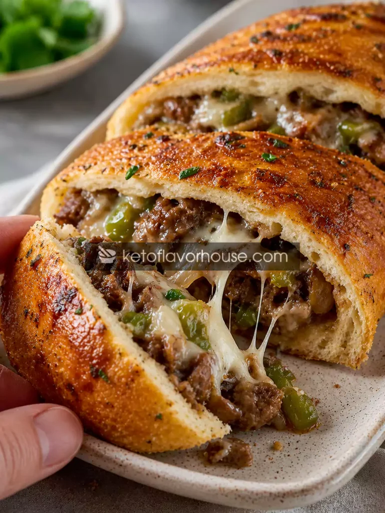 Keto Philly Cheesesteak Stuffed Bread