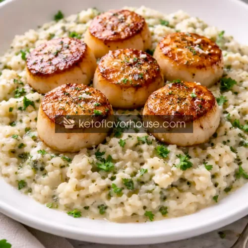 Keto Scallops & Cauliflower Rice Risotto