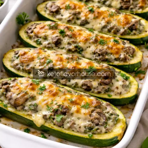 Keto Spinach Mushroom Ricotta Stuffed Zucchini Boats