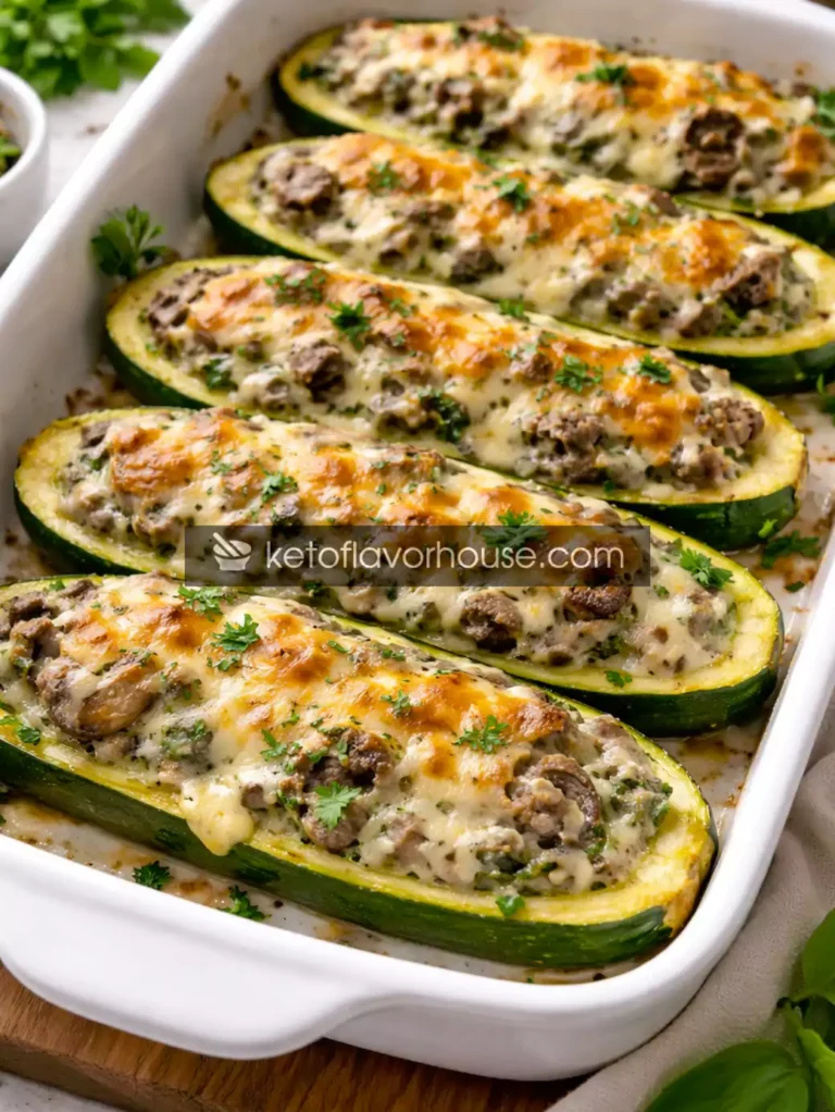 Keto Spinach Mushroom Ricotta Stuffed Zucchini Boats