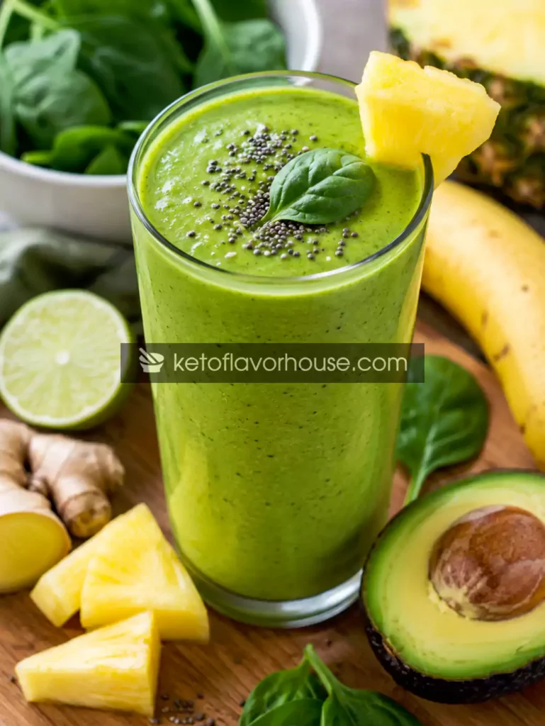 Creamy anti-inflammatory avocado pineapple green smoothie