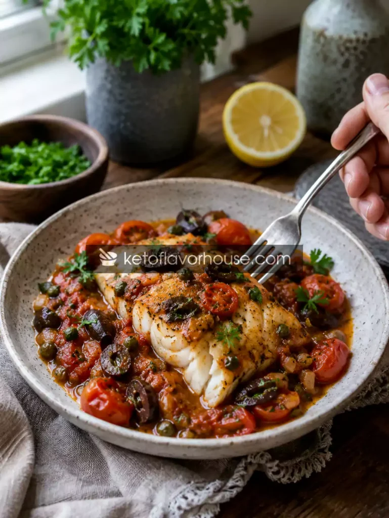 Anti-Inflammatory Mediterranean Cod with Tomatoes, Olives & Capers