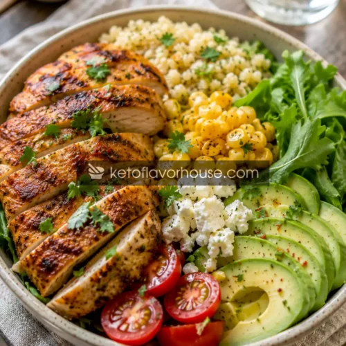Anti-inflammatory chicken power bowl with avocado and quinoa