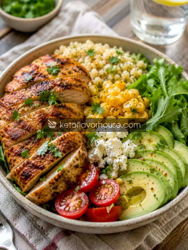 Anti-inflammatory chicken power bowl with avocado and quinoa
