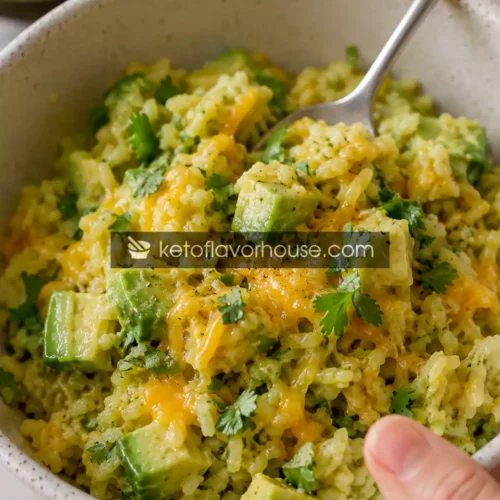 Cheesy Keto Avocado Cauliflower Rice Bowl