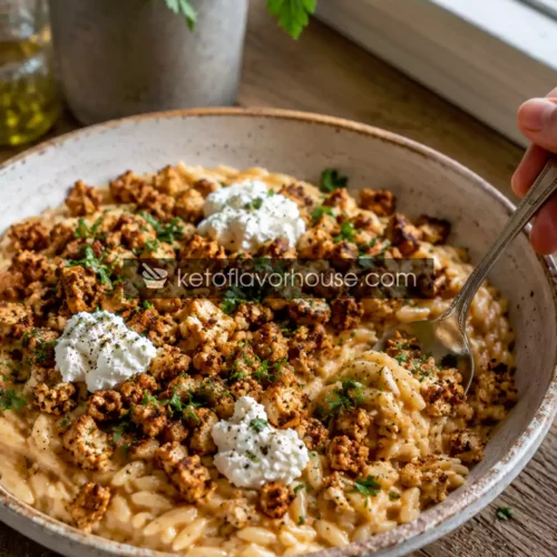Creamy High-Protein Orzotto with Crispy Tofu